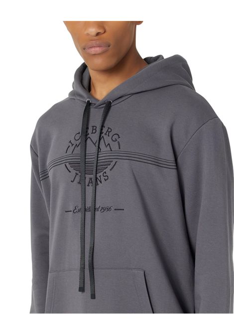 Chill Fit hoodie in lead grey diagonal cotton fleece with Iceberg logo and mountain details ICEBERG JEANS | Sweatshirts | E2H163298633